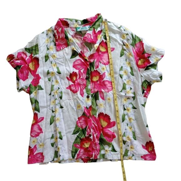Two Palms Women's Hawaiian Button Down Shirt Plumeria Orchids size XL - Picture 2 of 9
